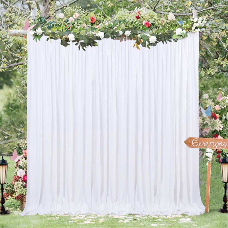 LuoluoHouse White Backdrop Polyester Background Drapes 10ft x 8ft Wedding Curtain Backdrops Spring Outdoor Photography Backdrops 2 Panels 5ft x 8ft - Image 3